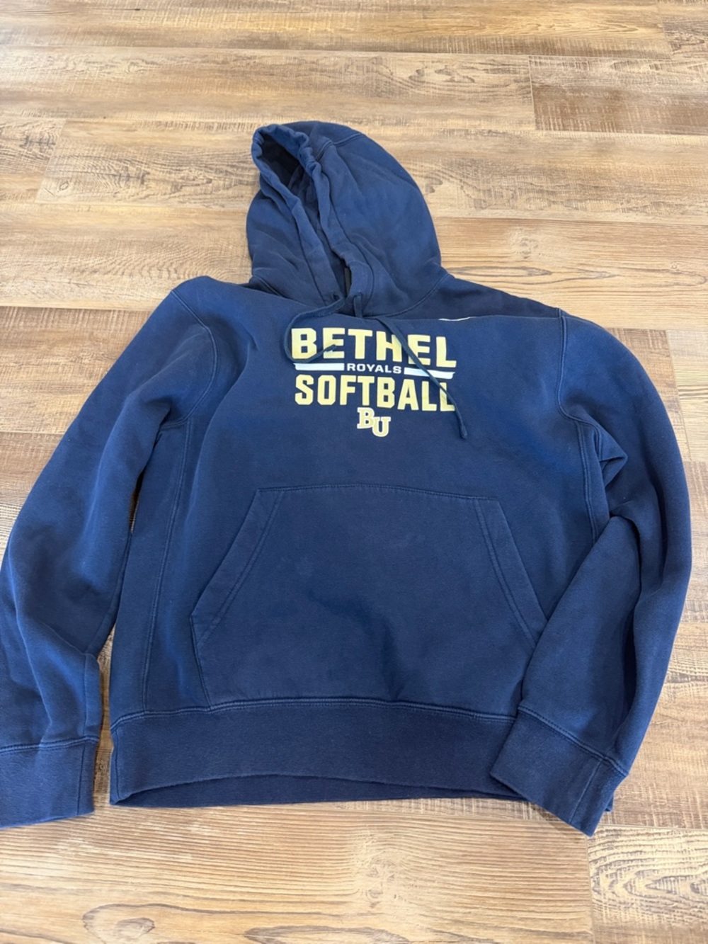 Nike Navy and Yellow Pullover Hoodie Bethel Royals Softball